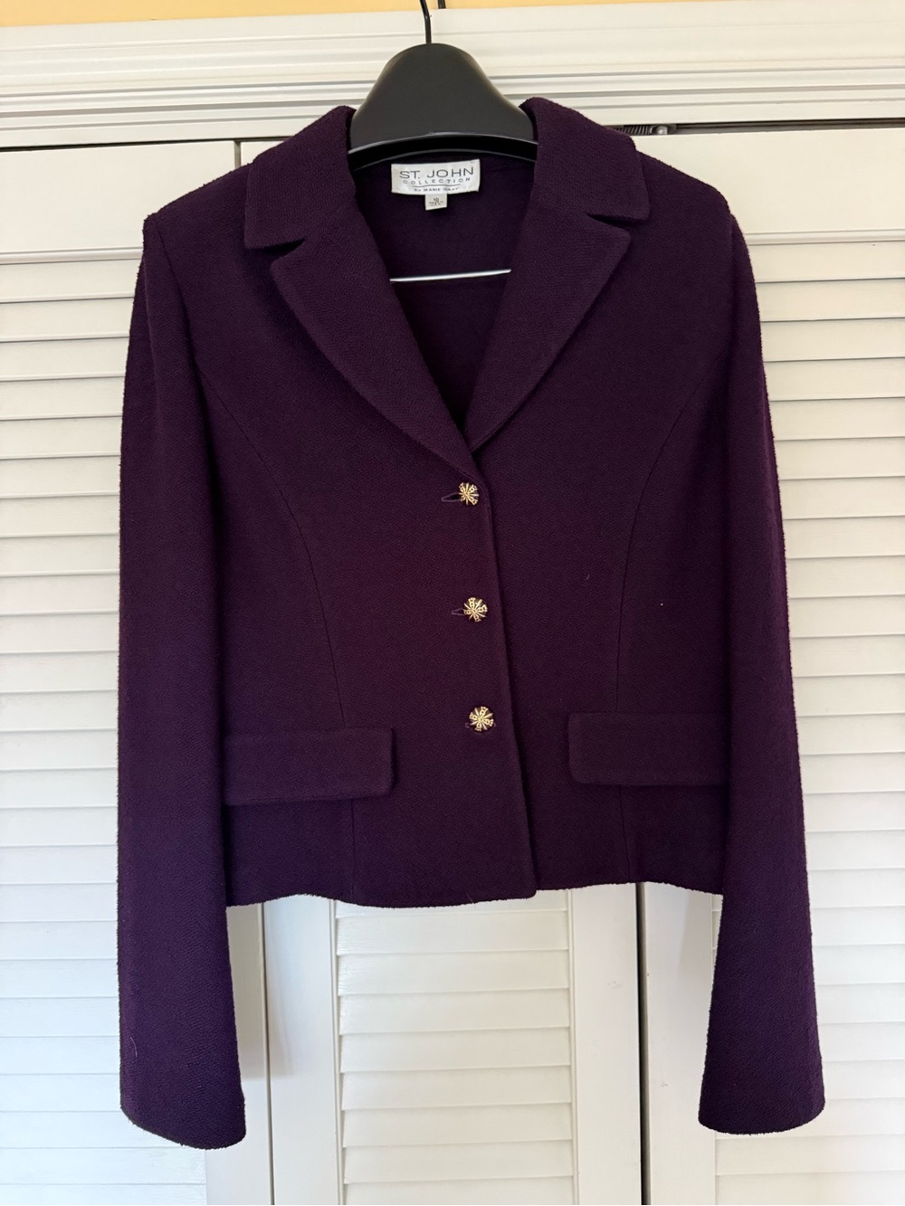St. John Collection Purple Knit Blazer with Gold Buttons